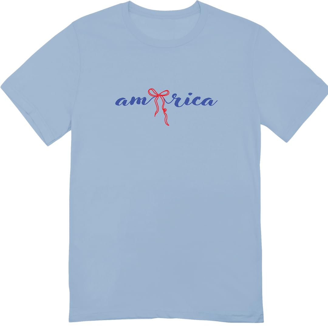 America 4th of July Bow Printed 2-Sided T-Shirt - Daisy Fourth of July Tee Shirt for Women