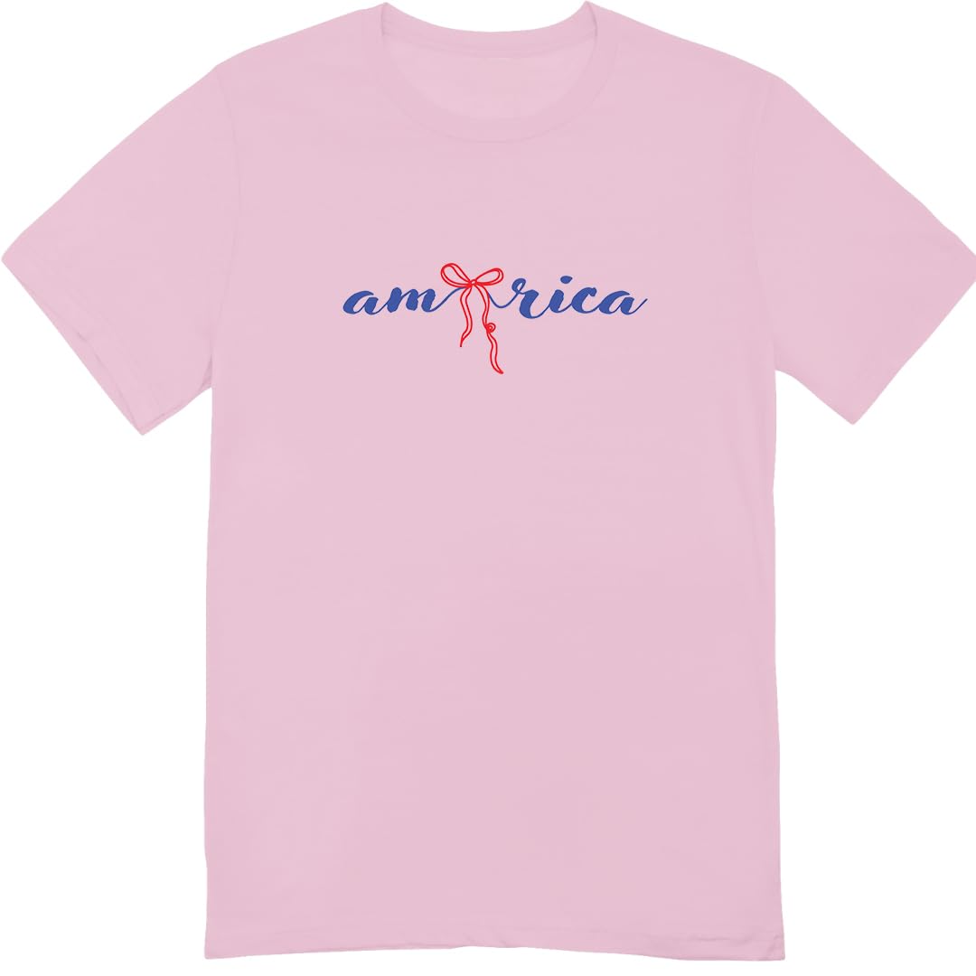America 4th of July Bow Printed 2-Sided T-Shirt - Daisy Fourth of July Tee Shirt for Women