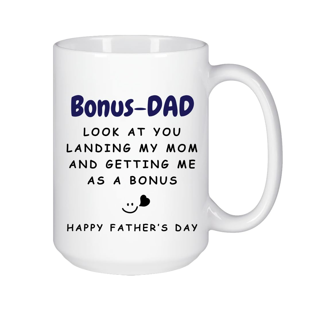 Father's Day Coffee Mug for Step Dad, Funny Stepdad Gift, White Ceramic Cup with Heartwarming Message