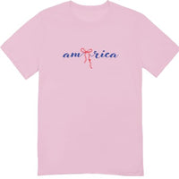 America 4th of July Bow Printed 2-Sided T-Shirt - Daisy Fourth of July Tee Shirt for Women