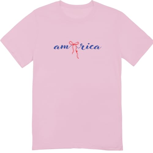 America 4th of July Bow Printed 2-Sided T-Shirt - Daisy Fourth of July Tee Shirt for Women