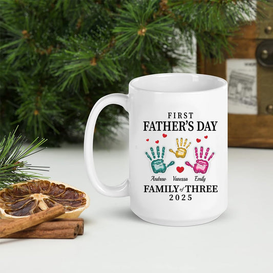Personalized 3D Inflated Effect Cup For New Dad – Customized Handprint Mug for Family of Three - First Father’s Day Gift Mug 2025