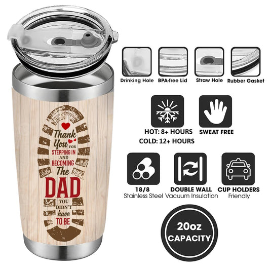 Personalized To My Step Dad 20oz Tumbler - Customized Father's Day Gifts From Son - Stepped Up Dad Mug - Birthday Gift for Stepfather Christmas