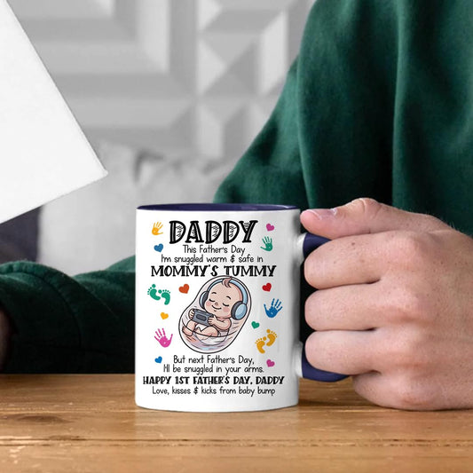 Happy 1st Fathers Day 11oz Accent Mug - New Dad Gift - First Fathers Day Best Gifts From Baby Bump - First Time Dad Present From Wife