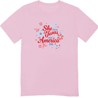 She Loves Jesus and America T-Shirt, Patriotic Faith Design, Women's Short Sleeve, Multiple Colors
