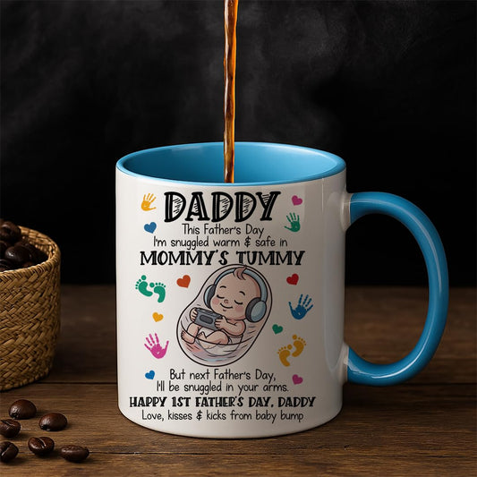 Happy 1st Fathers Day 11oz Accent Mug - New Dad Gift - First Fathers Day Best Gifts From Baby Bump - First Time Dad Present From Wife
