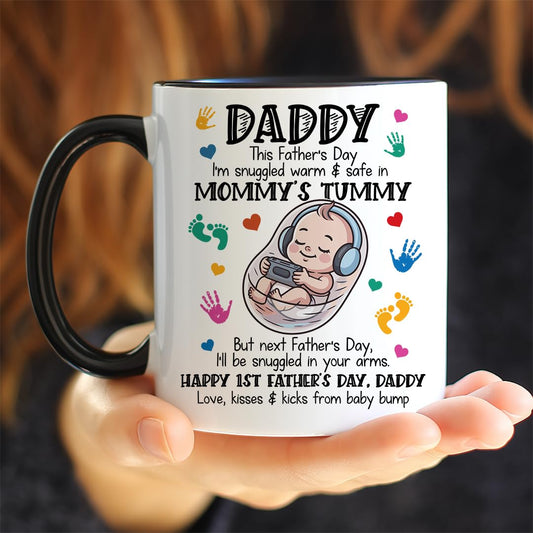Happy 1st Fathers Day 11oz Accent Mug - New Dad Gift - First Fathers Day Best Gifts From Baby Bump - First Time Dad Present From Wife