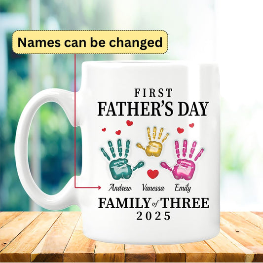 Personalized 3D Inflated Effect Cup For New Dad – Customized Handprint Mug for Family of Three - First Father’s Day Gift Mug 2025