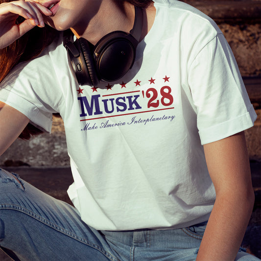 Musk '28 T-Shirt – Make America Interplanetary | Patriotic Space-Inspired Tee