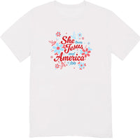 She Loves Jesus and America T-Shirt, Patriotic Faith Design, Women's Short Sleeve, Multiple Colors