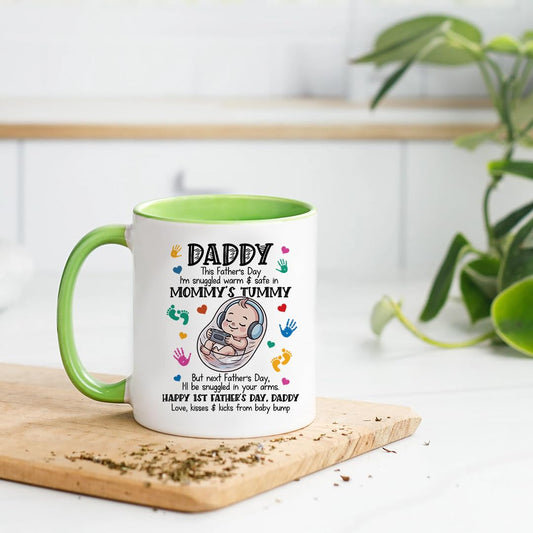 Happy 1st Fathers Day 11oz Accent Mug - New Dad Gift - First Fathers Day Best Gifts From Baby Bump - First Time Dad Present From Wife