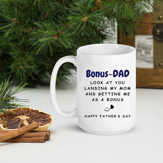 Father's Day Coffee Mug for Step Dad, Funny Stepdad Gift, White Ceramic Cup with Heartwarming Message