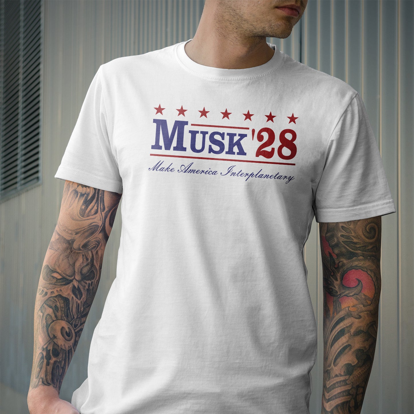 Musk '28 T-Shirt – Make America Interplanetary | Patriotic Space-Inspired Tee
