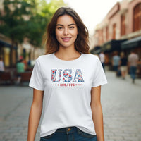 America Fourth of July Embroidered T-Shirt - 4th of July Tee Shirt Embroidery - Patriotic Est 1776 Shirt for Women