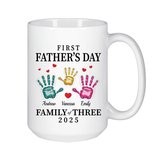 Personalized 3D Inflated Effect Cup For New Dad – Customized Handprint Mug for Family of Three - First Father’s Day Gift Mug 2025