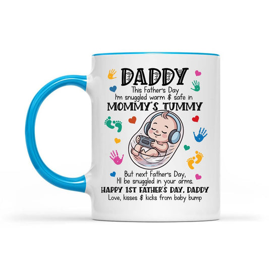 Happy 1st Fathers Day 11oz Accent Mug - New Dad Gift - First Fathers Day Best Gifts From Baby Bump - First Time Dad Present From Wife