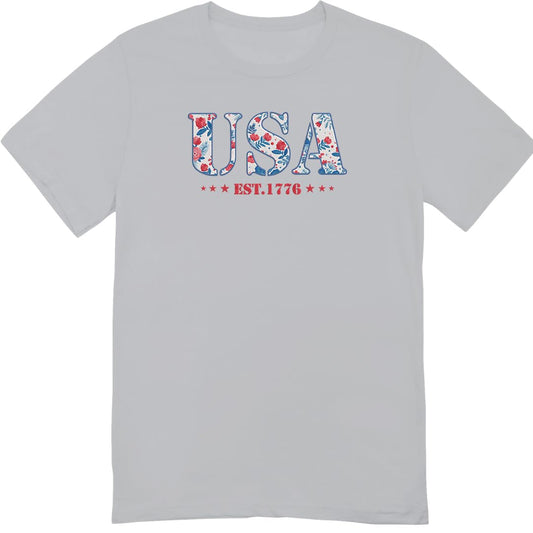America Fourth of July Embroidered T-Shirt - 4th of July Tee Shirt Embroidery - Patriotic Est 1776 Shirt for Women