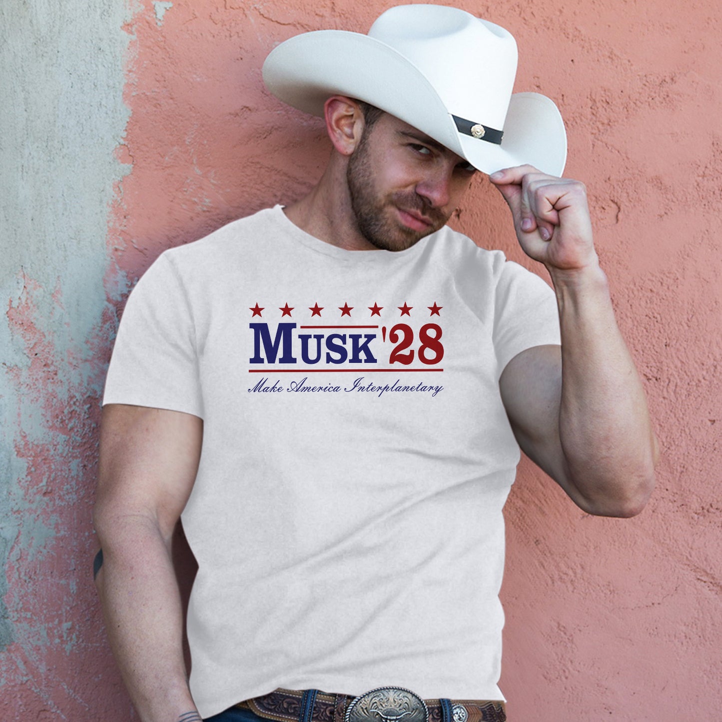 Musk '28 T-Shirt – Make America Interplanetary | Patriotic Space-Inspired Tee