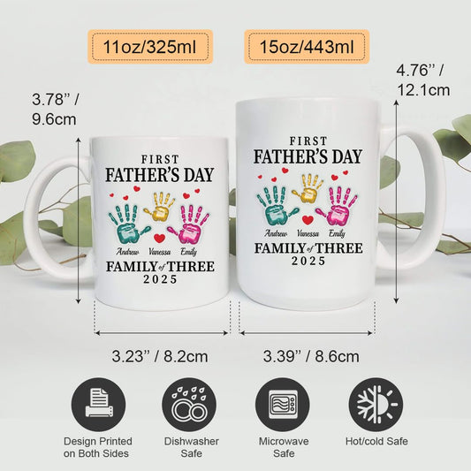 Personalized 3D Inflated Effect Cup For New Dad – Customized Handprint Mug for Family of Three - First Father’s Day Gift Mug 2025