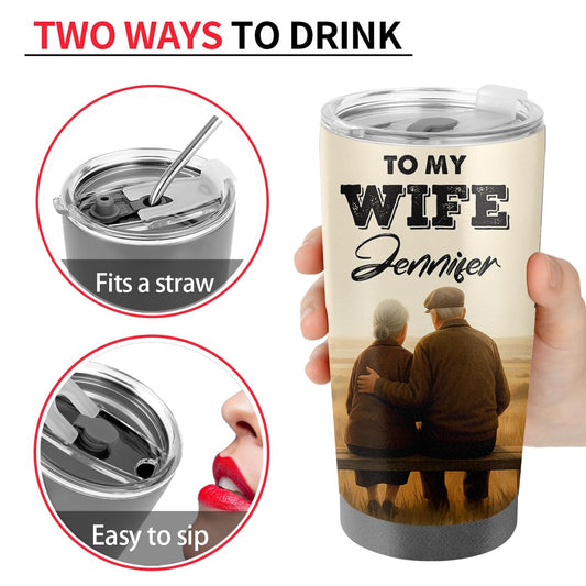 Personalized To My Wife 20 oz Tumbler - Tumbler for Women with Name - Christmas Gifts for Wife Anniversary Birthday Gift For Her - Valentines day gifts