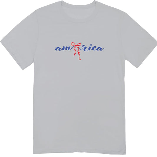 America 4th of July Bow Printed 2-Sided T-Shirt - Daisy Fourth of July Tee Shirt for Women