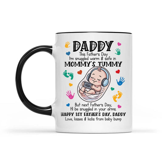 Happy 1st Fathers Day 11oz Accent Mug - New Dad Gift - First Fathers Day Best Gifts From Baby Bump - First Time Dad Present From Wife