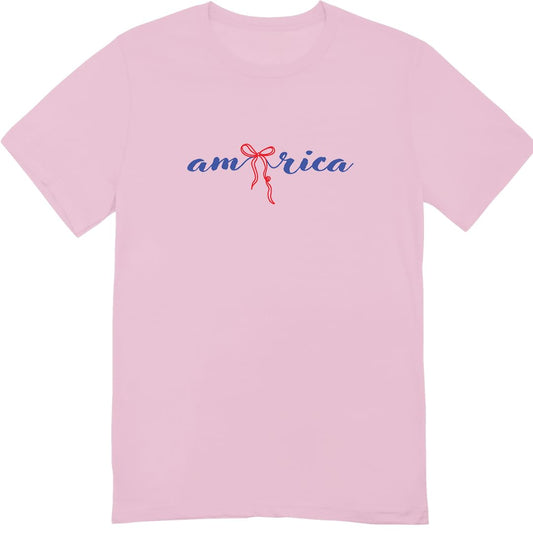 America 4th of July Bow Printed 2-Sided T-Shirt - Daisy Fourth of July Tee Shirt for Women