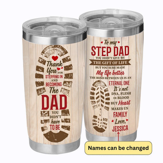 Personalized To My Step Dad 20oz Tumbler - Customized Father's Day Gifts From Son - Stepped Up Dad Mug - Birthday Gift for Stepfather Christmas