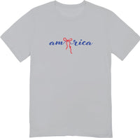 America 4th of July Bow Printed 2-Sided T-Shirt - Daisy Fourth of July Tee Shirt for Women