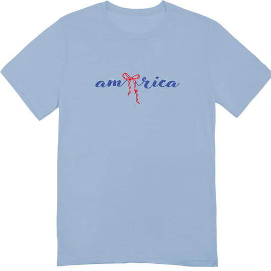 America 4th of July Bow Printed 2-Sided T-Shirt - Daisy Fourth of July Tee Shirt for Women