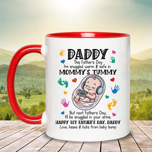 Happy 1st Fathers Day 11oz Accent Mug - New Dad Gift - First Fathers Day Best Gifts From Baby Bump - First Time Dad Present From Wife
