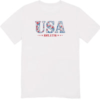 America Fourth of July Embroidered T-Shirt - 4th of July Tee Shirt Embroidery - Patriotic Est 1776 Shirt for Women