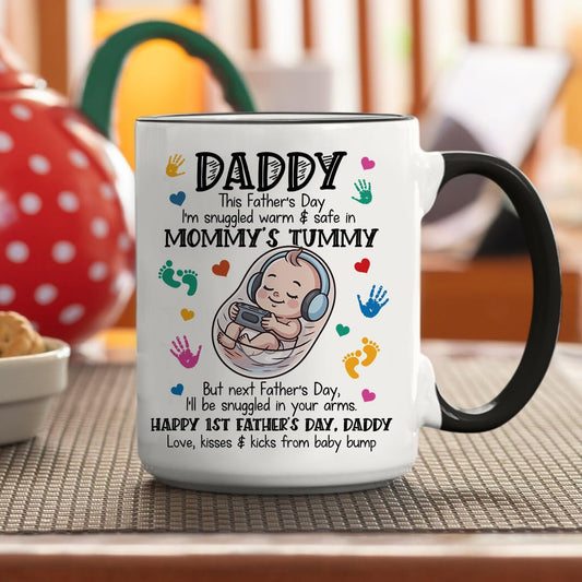 Happy 1st Fathers Day 11oz Accent Mug - New Dad Gift - First Fathers Day Best Gifts From Baby Bump - First Time Dad Present From Wife