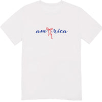 America 4th of July Bow Printed 2-Sided T-Shirt - Daisy Fourth of July Tee Shirt for Women