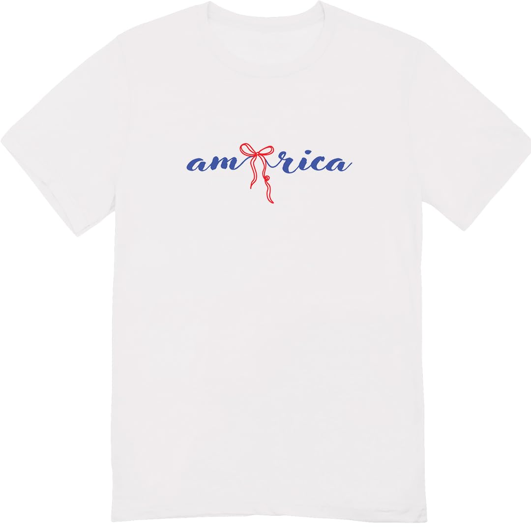 America 4th of July Bow Printed 2-Sided T-Shirt - Daisy Fourth of July Tee Shirt for Women