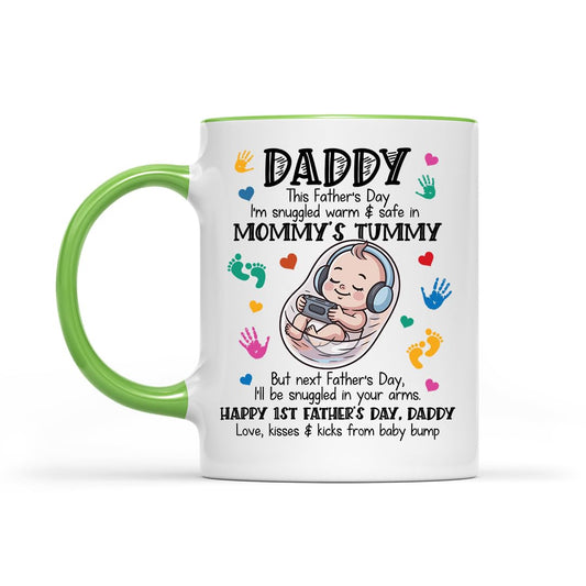 Happy 1st Fathers Day 11oz Accent Mug - New Dad Gift - First Fathers Day Best Gifts From Baby Bump - First Time Dad Present From Wife