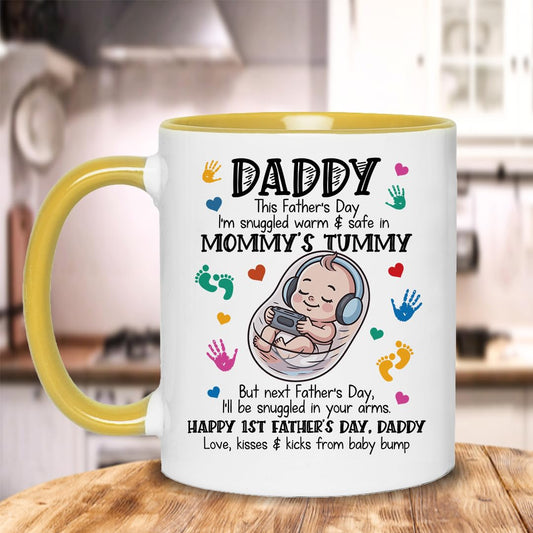 Happy 1st Fathers Day 11oz Accent Mug - New Dad Gift - First Fathers Day Best Gifts From Baby Bump - First Time Dad Present From Wife