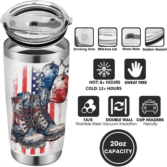 Veteran's Boot Tumbler - Memorial Day Tumbler Flasks Drinkware - Veteran Gift