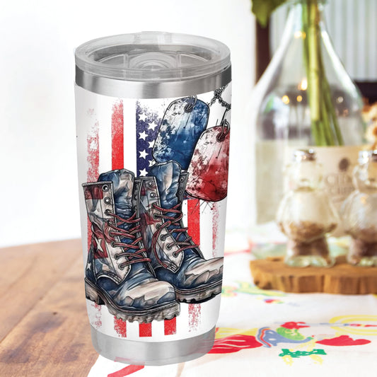 Veteran's Boot Tumbler - Memorial Day Tumbler Flasks Drinkware - Veteran Gift