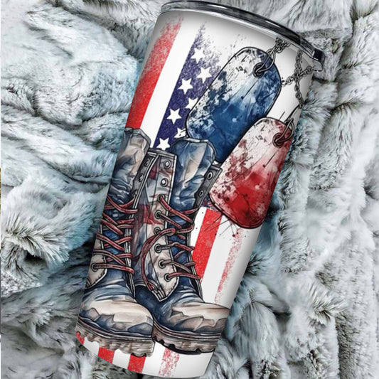 Veteran's Boot Tumbler - Memorial Day Tumbler Flasks Drinkware - Veteran Gift