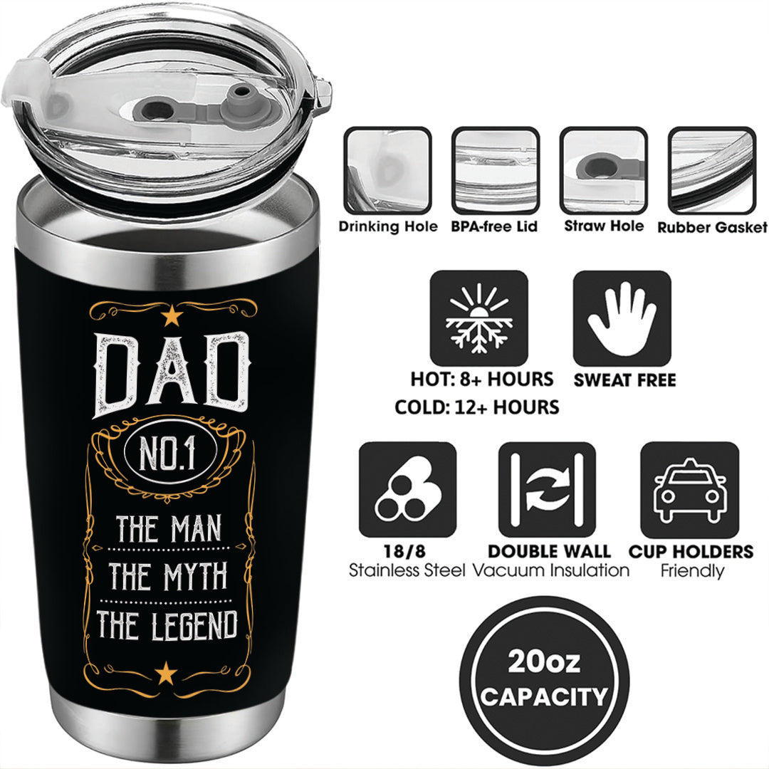 Dad No.1 Tumbler - Dad Tumbler Flasks Drinkware - Father's Day Gift from Son Daughter - Birthday Gift for Dad