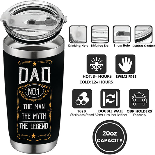 Dad No.1 Tumbler - Dad Tumbler Flasks Drinkware - Father's Day Gift from Son Daughter - Birthday Gift for Dad
