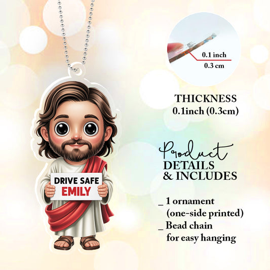 Drive Safe Jesus Car Ornament – Personalized Christian Gift for Drivers