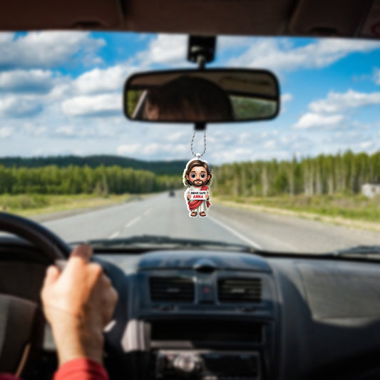 Drive Safe Jesus Car Ornament – Personalized Christian Gift for Drivers