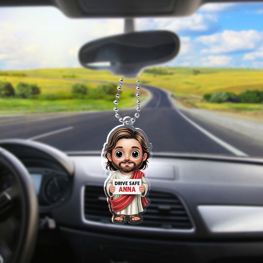 Drive Safe Jesus Car Ornament – Personalized Christian Gift for Drivers