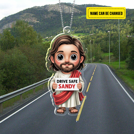 Drive Safe Jesus Car Ornament – Personalized Christian Gift for Drivers