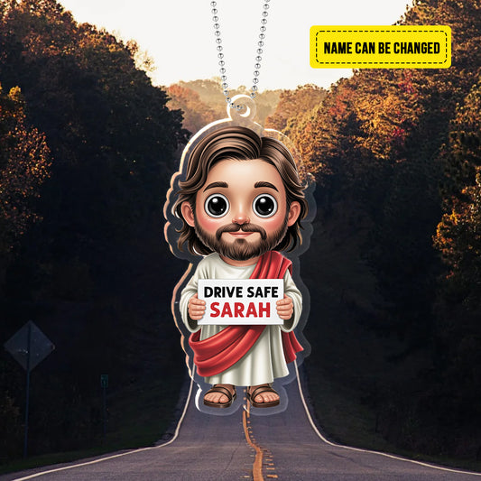 Drive Safe Jesus Car Ornament – Personalized Christian Gift for Drivers