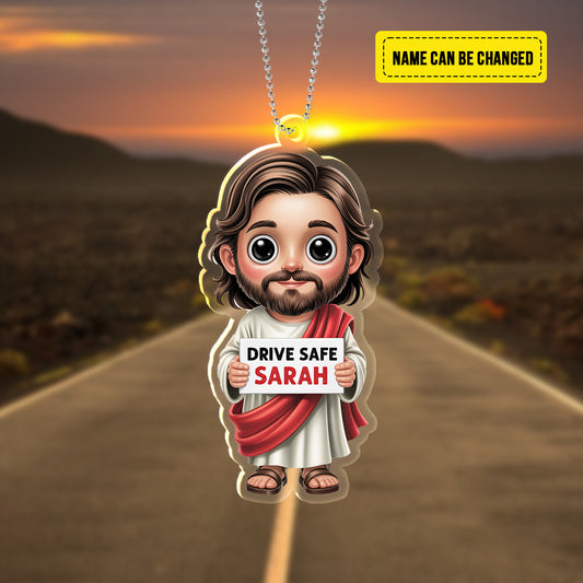 Drive Safe Jesus Car Ornament – Personalized Christian Gift for Drivers