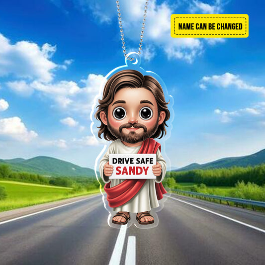 Drive Safe Jesus Car Ornament – Personalized Christian Gift for Drivers