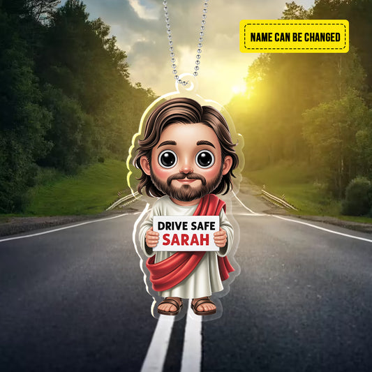 Drive Safe Jesus Car Ornament – Personalized Christian Gift for Drivers